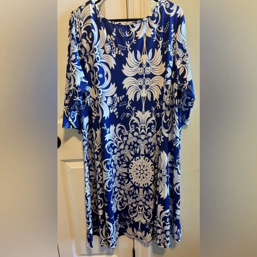 Lily by Firmiana Blue White Plus Size Dress Sz 2XL - Picture 6 of 8